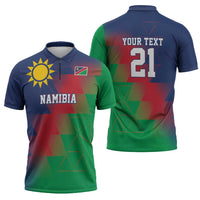 Namibia Cricket Custom Zipper Polo Shirt Namibian Gold Sun Flag Motif - Wonder Print Shop