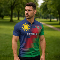 Namibia Cricket Custom Zipper Polo Shirt Namibian Gold Sun Flag Motif - Wonder Print Shop