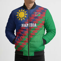 Namibia Cricket Custom Bomber Puffer Jacket Namibian Sporty Pattern Flag Motif - Wonder Print Shop