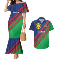 Namibia Cricket Custom Couples Matching Mermaid Dress and Hawaiian Shirt Namibian Sporty Pattern Flag Motif - Wonder Print Shop