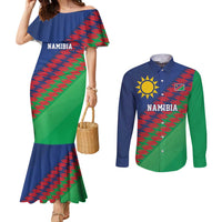 Namibia Cricket Custom Couples Matching Mermaid Dress and Long Sleeve Button Shirt Namibian Sporty Pattern Flag Motif - Wonder Print Shop