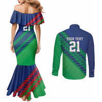 Namibia Cricket Custom Couples Matching Mermaid Dress and Long Sleeve Button Shirt Namibian Sporty Pattern Flag Motif - Wonder Print Shop