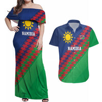 Namibia Cricket Custom Couples Matching Off Shoulder Maxi Dress and Hawaiian Shirt Namibian Sporty Pattern Flag Motif - Wonder Print Shop