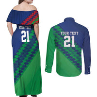 Namibia Cricket Custom Couples Matching Off Shoulder Maxi Dress and Long Sleeve Button Shirt Namibian Sporty Pattern Flag Motif - Wonder Print Shop