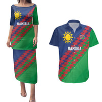 Namibia Cricket Custom Couples Matching Puletasi and Hawaiian Shirt Namibian Sporty Pattern Flag Motif - Wonder Print Shop