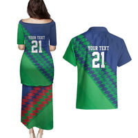 Namibia Cricket Custom Couples Matching Puletasi and Hawaiian Shirt Namibian Sporty Pattern Flag Motif - Wonder Print Shop