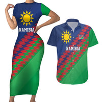 Namibia Cricket Custom Couples Matching Short Sleeve Bodycon Dress and Hawaiian Shirt Namibian Sporty Pattern Flag Motif - Wonder Print Shop