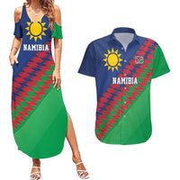Namibia Cricket Custom Couples Matching Summer Maxi Dress and Hawaiian Shirt Namibian Sporty Pattern Flag Motif - Wonder Print Shop