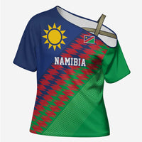 Namibia Cricket Custom Cross Shoulder Shirt Namibian Sporty Pattern Flag Motif - Wonder Print Shop