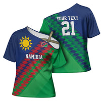 Namibia Cricket Custom Cross Shoulder Shirt Namibian Sporty Pattern Flag Motif - Wonder Print Shop