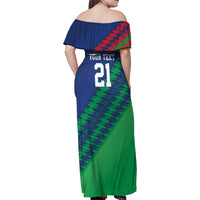 Namibia Cricket Custom Family Matching Off Shoulder Maxi Dress and Hawaiian Shirt Namibian Sporty Pattern Flag Motif - Wonder Print Shop
