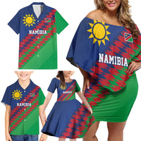 Namibia Cricket Custom Family Matching Off Shoulder Short Dress and Hawaiian Shirt Namibian Sporty Pattern Flag Motif - Wonder Print Shop
