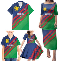 Namibia Cricket Custom Family Matching Puletasi and Hawaiian Shirt Namibian Sporty Pattern Flag Motif - Wonder Print Shop