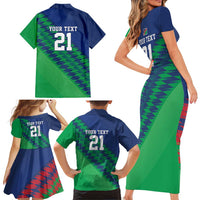Namibia Cricket Custom Family Matching Short Sleeve Bodycon Dress and Hawaiian Shirt Namibian Sporty Pattern Flag Motif - Wonder Print Shop