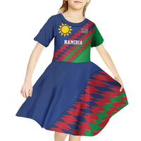 Namibia Cricket Custom Kid Short Sleeve Dress Namibian Sporty Pattern Flag Motif - Wonder Print Shop