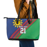 Namibia Cricket Custom Leather Tote Bag Namibian Sporty Pattern Flag Motif - Wonder Print Shop