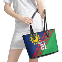 Namibia Cricket Custom Leather Tote Bag Namibian Sporty Pattern Flag Motif - Wonder Print Shop