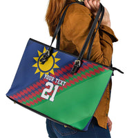 Namibia Cricket Custom Leather Tote Bag Namibian Sporty Pattern Flag Motif - Wonder Print Shop