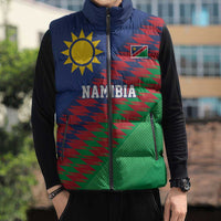 Namibia Cricket Custom Sleeveless Puffer Jacket Namibian Sporty Pattern Flag Motif - Wonder Print Shop