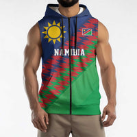 Namibia Cricket Custom Sleeveless Zip Hoodie Namibian Sporty Pattern Flag Motif - Wonder Print Shop