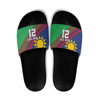 Namibia Cricket Custom Slide Sandals Namibian Sporty Pattern Flag Motif - Wonder Print Shop