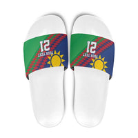 Namibia Cricket Custom Slide Sandals Namibian Sporty Pattern Flag Motif - Wonder Print Shop
