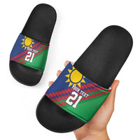 Namibia Cricket Custom Slide Sandals Namibian Sporty Pattern Flag Motif - Wonder Print Shop