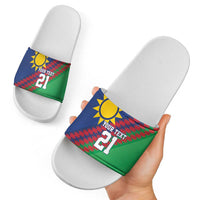 Namibia Cricket Custom Slide Sandals Namibian Sporty Pattern Flag Motif - Wonder Print Shop