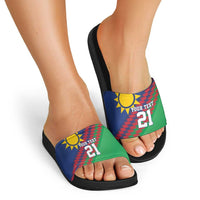 Namibia Cricket Custom Slide Sandals Namibian Sporty Pattern Flag Motif - Wonder Print Shop