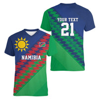 Namibia Cricket Custom Women V-Neck T-Shirt Namibian Sporty Pattern Flag Motif - Wonder Print Shop