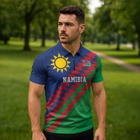 Namibia Cricket Custom Zipper Polo Shirt Namibian Sporty Pattern Flag Motif - Wonder Print Shop