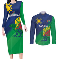 Namibia Rugby Custom Couples Matching Long Sleeve Bodycon Dress and Long Sleeve Button Shirt Welwitschias African Fish Eagle - Wonder Print Shop