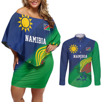 Namibia Rugby Custom Couples Matching Off Shoulder Short Dress and Long Sleeve Button Shirt Welwitschias African Fish Eagle - Wonder Print Shop