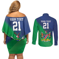 Namibia Rugby Custom Couples Matching Off Shoulder Short Dress and Long Sleeve Button Shirt Welwitschias African Fish Eagle - Wonder Print Shop