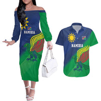 Namibia Rugby Custom Couples Matching Off The Shoulder Long Sleeve Dress and Hawaiian Shirt Welwitschias African Fish Eagle - Wonder Print Shop