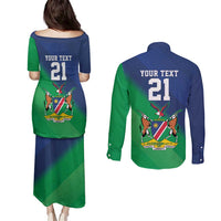 Namibia Rugby Custom Couples Matching Puletasi and Long Sleeve Button Shirt Welwitschias African Fish Eagle - Wonder Print Shop