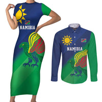 Namibia Rugby Custom Couples Matching Short Sleeve Bodycon Dress and Long Sleeve Button Shirt Welwitschias African Fish Eagle - Wonder Print Shop