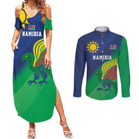 Namibia Rugby Custom Couples Matching Summer Maxi Dress and Long Sleeve Button Shirt Welwitschias African Fish Eagle - Wonder Print Shop