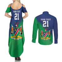 Namibia Rugby Custom Couples Matching Summer Maxi Dress and Long Sleeve Button Shirt Welwitschias African Fish Eagle - Wonder Print Shop