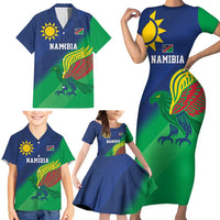 Namibia Rugby Custom Family Matching Short Sleeve Bodycon Dress and Hawaiian Shirt Welwitschias African Fish Eagle - Wonder Print Shop