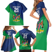 Namibia Rugby Custom Family Matching Short Sleeve Bodycon Dress and Hawaiian Shirt Welwitschias African Fish Eagle - Wonder Print Shop