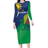 Namibia Rugby Custom Long Sleeve Bodycon Dress Welwitschias African Fish Eagle - Wonder Print Shop
