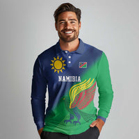 Namibia Rugby Custom Long Sleeve Polo Shirt Welwitschias African Fish Eagle - Wonder Print Shop