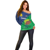Namibia Rugby Custom Off Shoulder Sweater Welwitschias African Fish Eagle - Wonder Print Shop