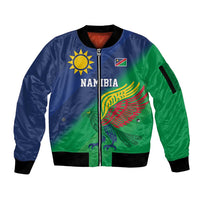 Namibia Rugby Custom Sleeve Zip Bomber Jacket Welwitschias African Fish Eagle - Wonder Print Shop