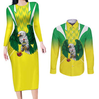 Nigeria Cricket Custom Couples Matching Long Sleeve Bodycon Dress and Long Sleeve Button Shirt Najeriya Yellow Greens Eagle - Wonder Print Shop