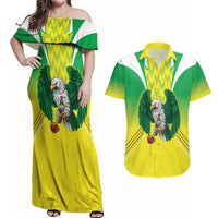 Nigeria Cricket Custom Couples Matching Off Shoulder Maxi Dress and Hawaiian Shirt Najeriya Yellow Greens Eagle - Wonder Print Shop