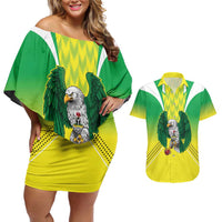 Nigeria Cricket Custom Couples Matching Off Shoulder Short Dress and Hawaiian Shirt Najeriya Yellow Greens Eagle - Wonder Print Shop