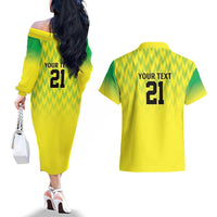 Nigeria Cricket Custom Couples Matching Off The Shoulder Long Sleeve Dress and Hawaiian Shirt Najeriya Yellow Greens Eagle - Wonder Print Shop