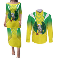Nigeria Cricket Custom Couples Matching Puletasi and Long Sleeve Button Shirt Najeriya Yellow Greens Eagle - Wonder Print Shop